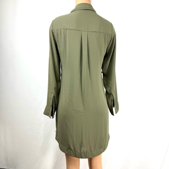 Express Women’s Sz S Shirt Dress Olive Green Knee Length Lined Long Sleeve EUC! - Picture 4 of 12